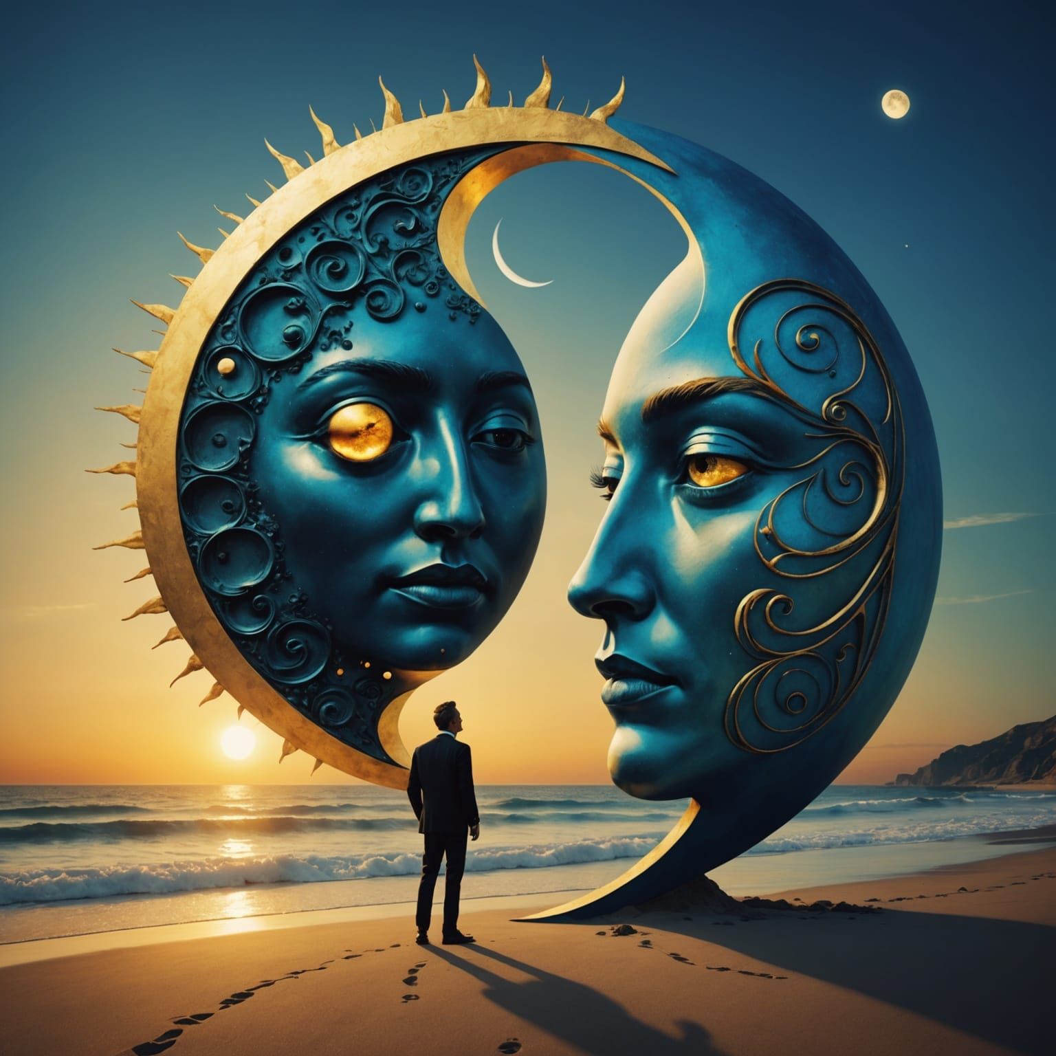 Surreal Yin Yang Sun Moon Beach Sunset