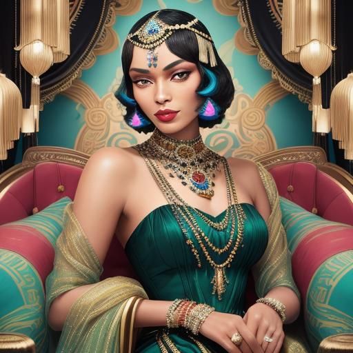 Art Deco Portrait of a Glamorous Flapper