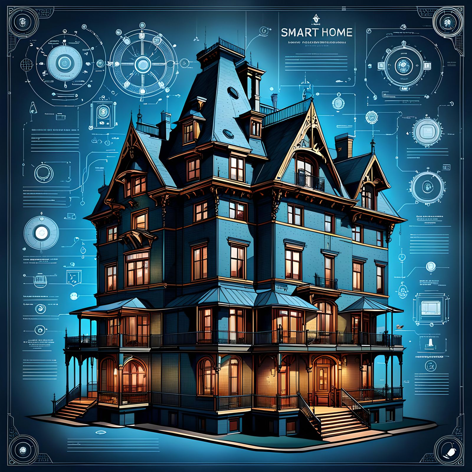 Victorian Steampunk Smart Home Technical Diagram