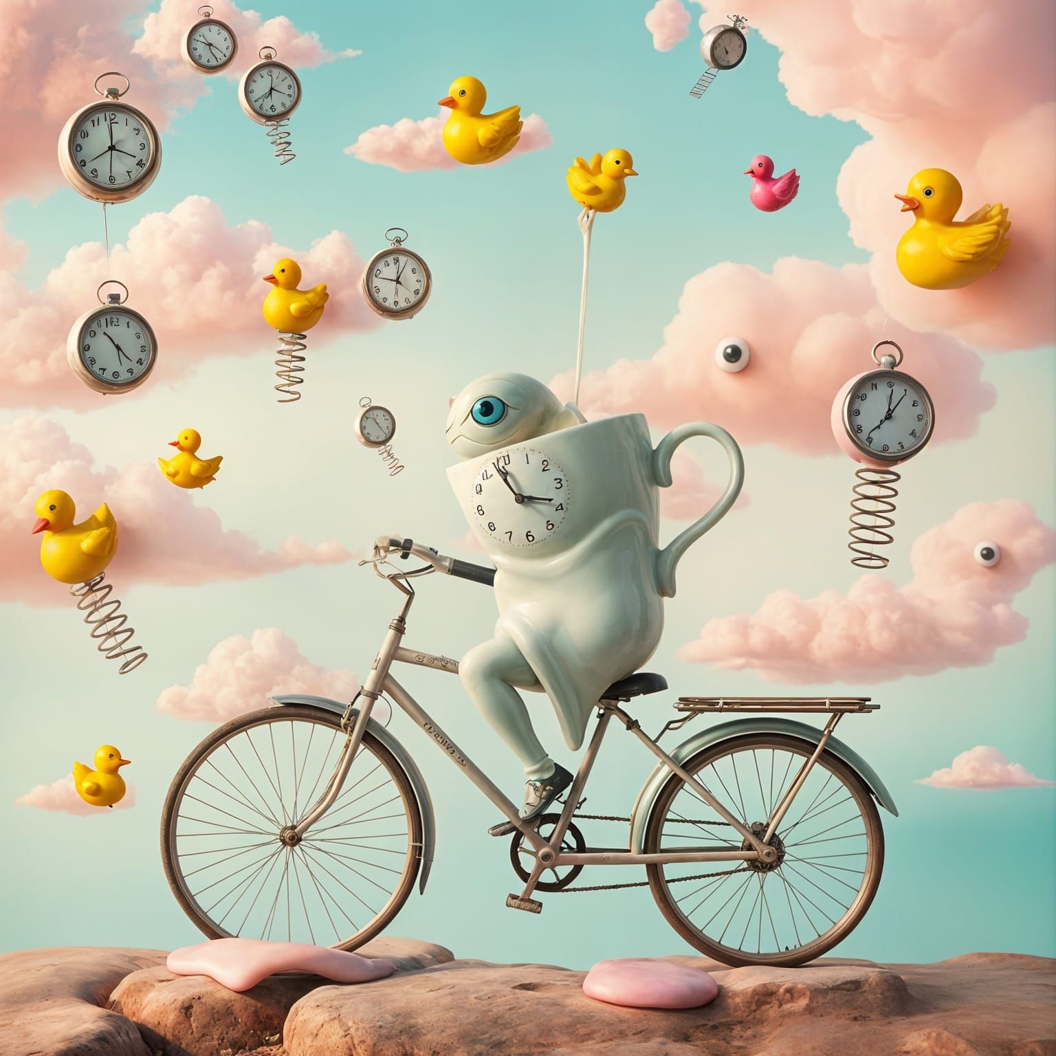 Dada-Inspired Surreal Airbrush Illustration with Teacup