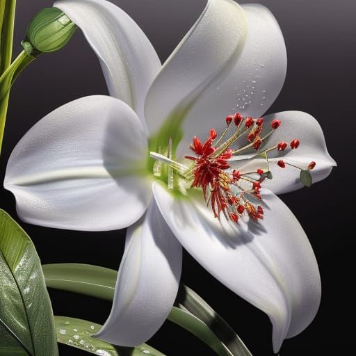 Hyperrealistic Lily Flower Portrait with Dew Drops