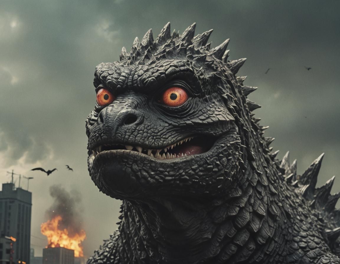 Godzilla with Googly Eyes: Cinematic Film Still