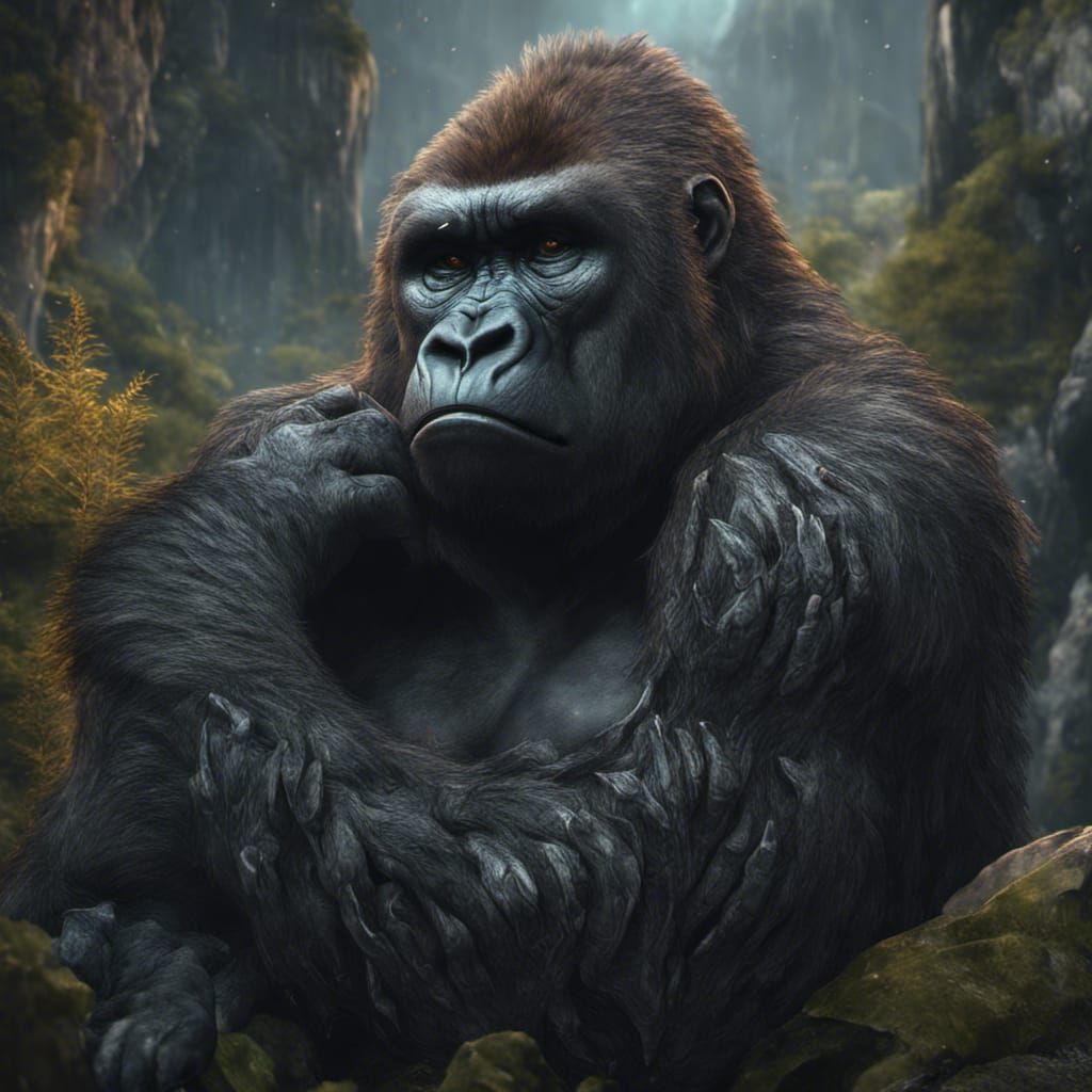 Sad Gorilla Crying: Detailed Matte Painting