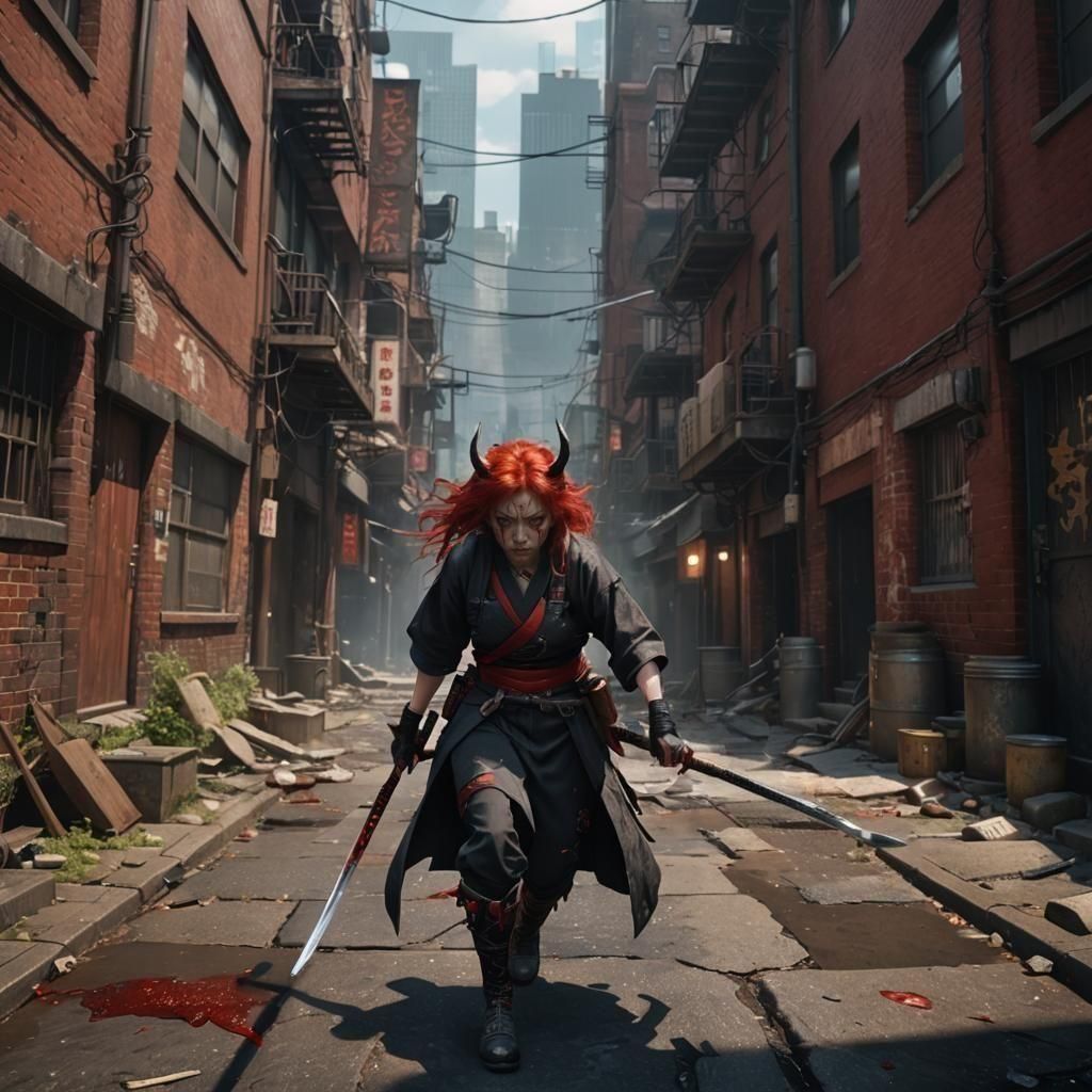 Japanese Girl Demon Transformation in Detroit Alley