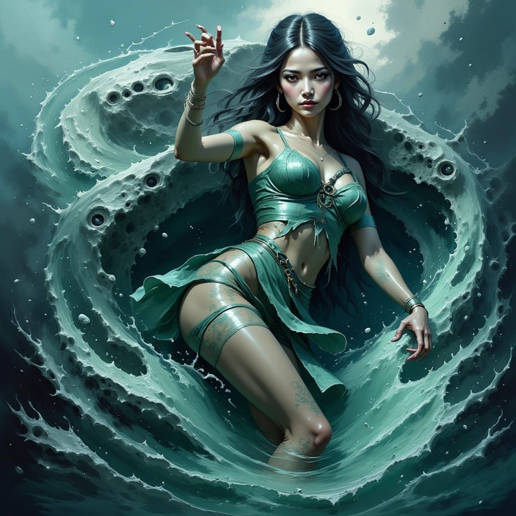 Terrifying Water Predator in Ink Sketch Style