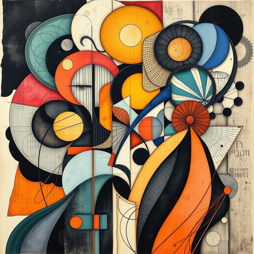 Surreal Geometric Art Nouveau Collage with Vibrant Colors an...