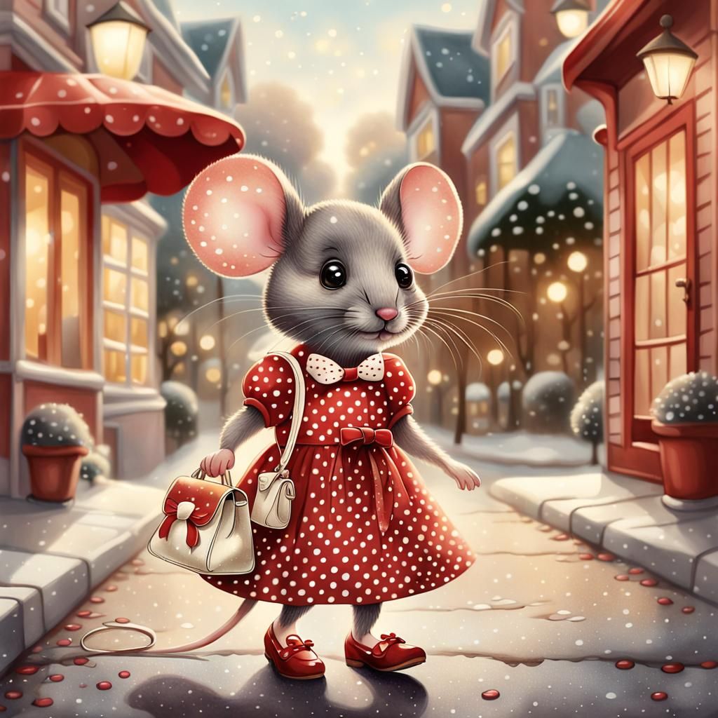 Charming Mouse in Red Dress Storybook Illustration