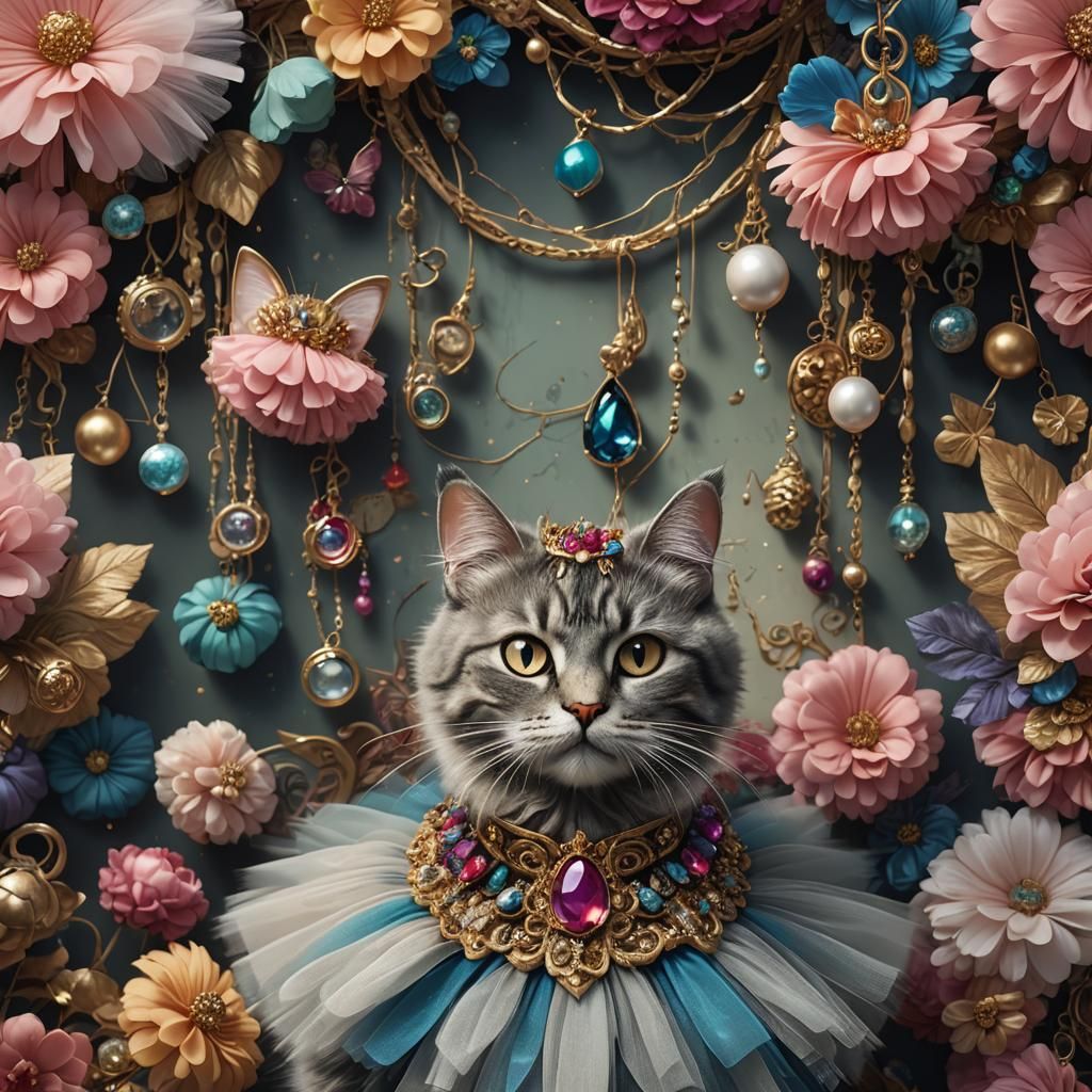 Cat in Tutu and Earrings: Fantasy Concept Art