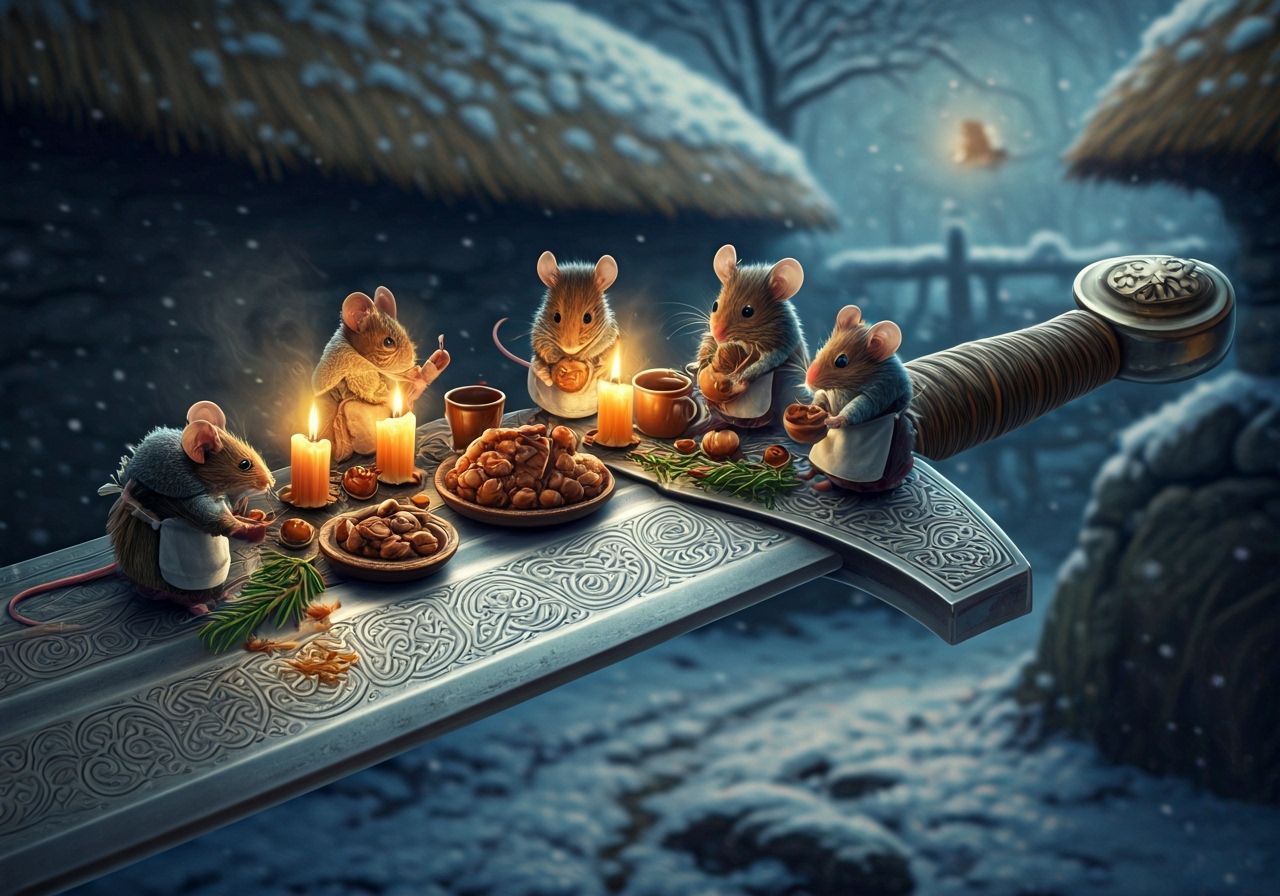 Mice Feast on Giant Sword Table