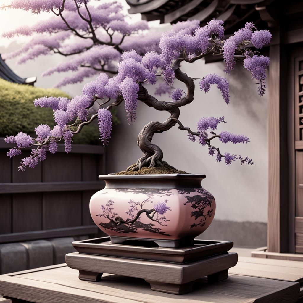 Traditional Japanese Tattoo Art of Wisteria in Serene Garden