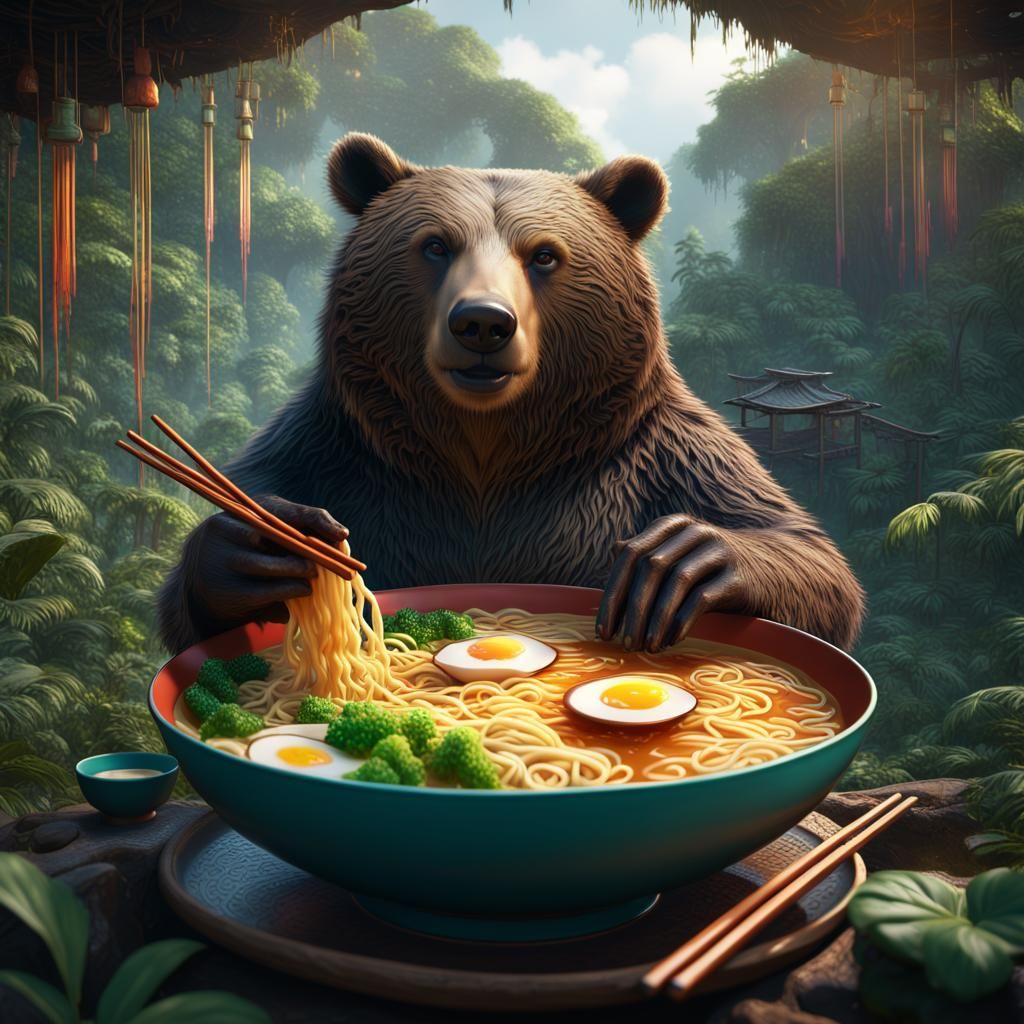Bear Chef Serves Ramen in Jungle Home
