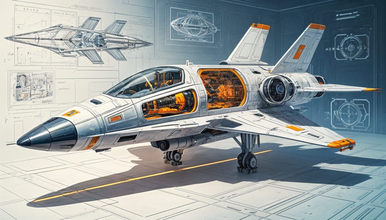 Futuristic Spacecraft Cutaway with Detailed Engineering Sche...