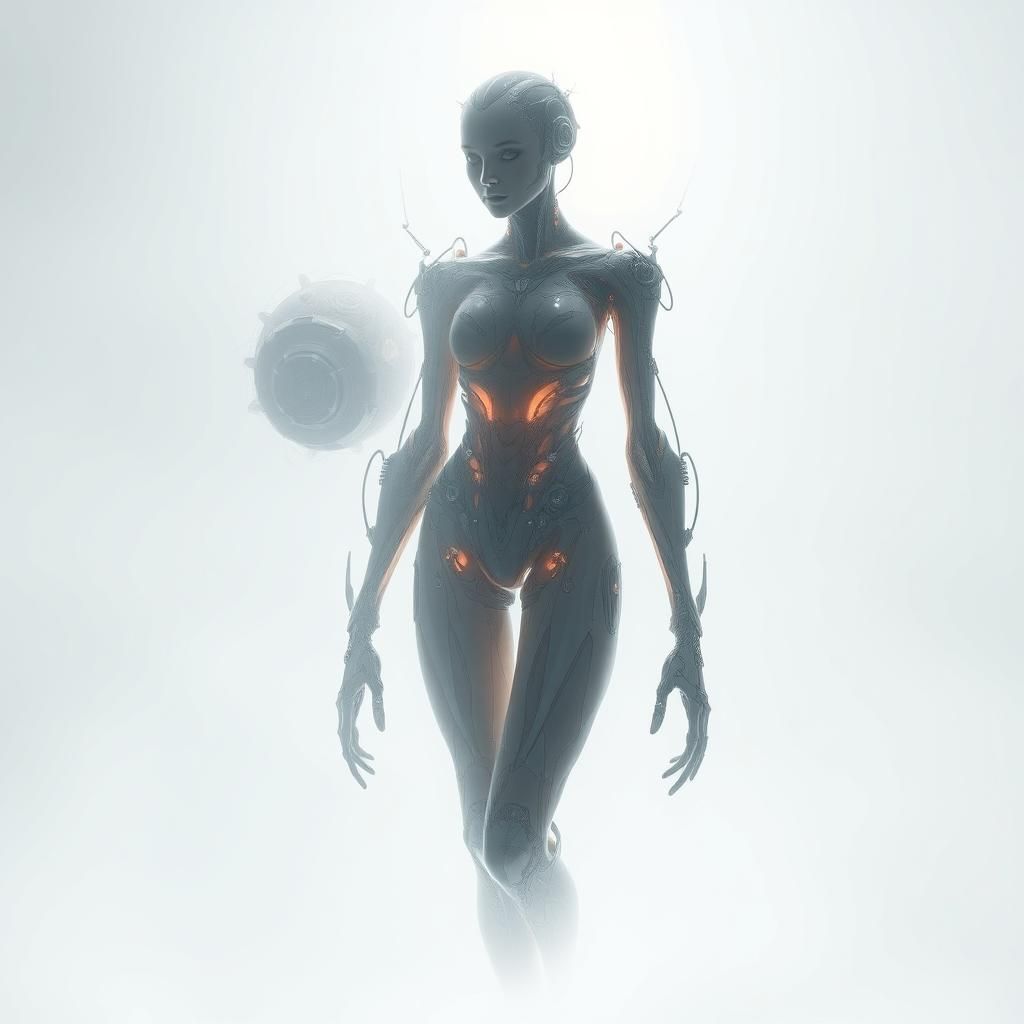 Ethereal Biomechanical Figures in Faded Light