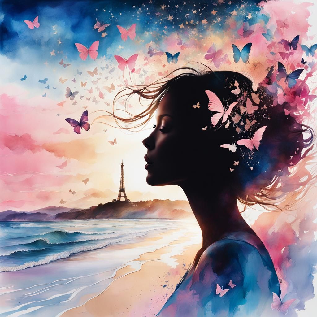 Silhouette on French Beach at Sunset