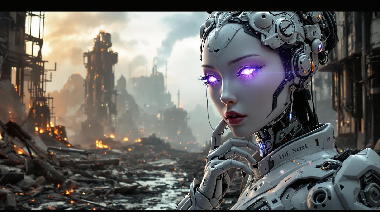 Cybernetic Geisha in War-Torn City: Cyberpunk Art
