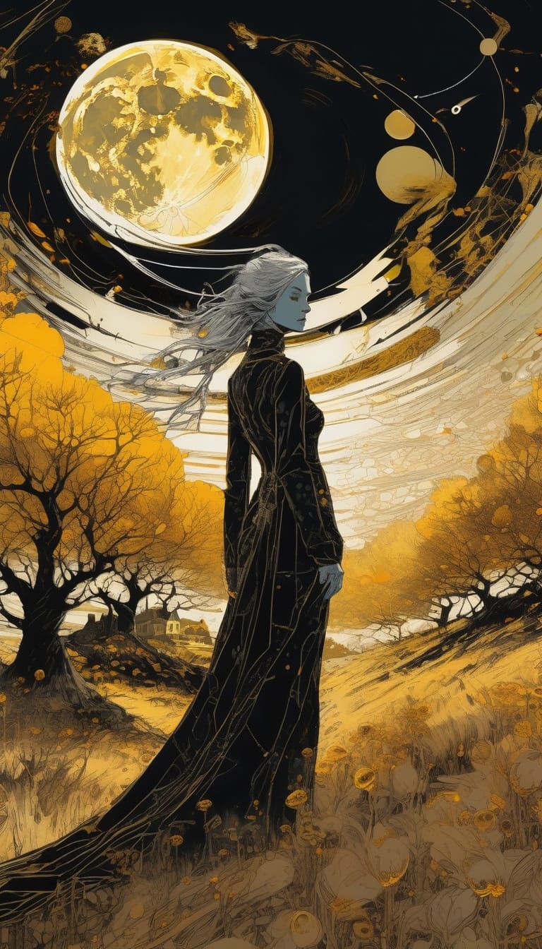 Surreal Regal Figure Under Harvest Moon