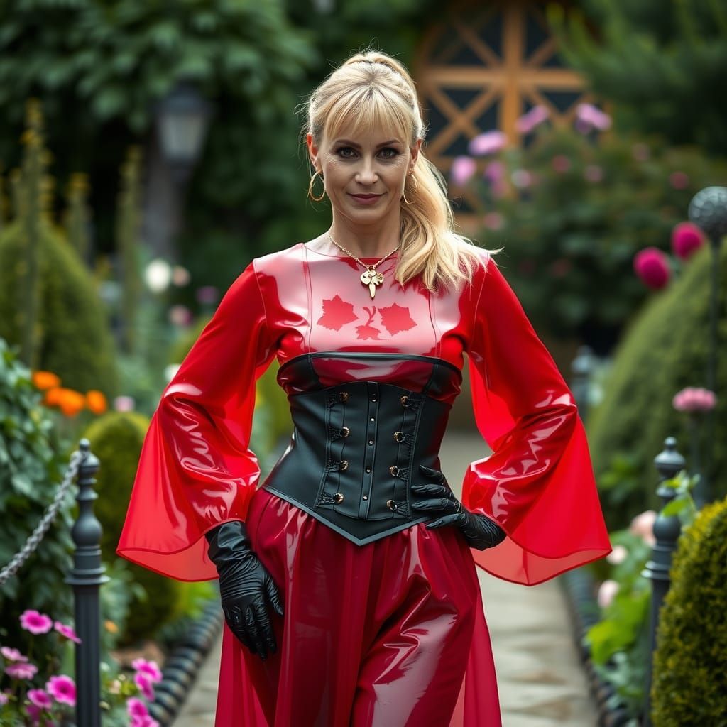 Renaissance Lady in PVC Dress, Oil Painting Style