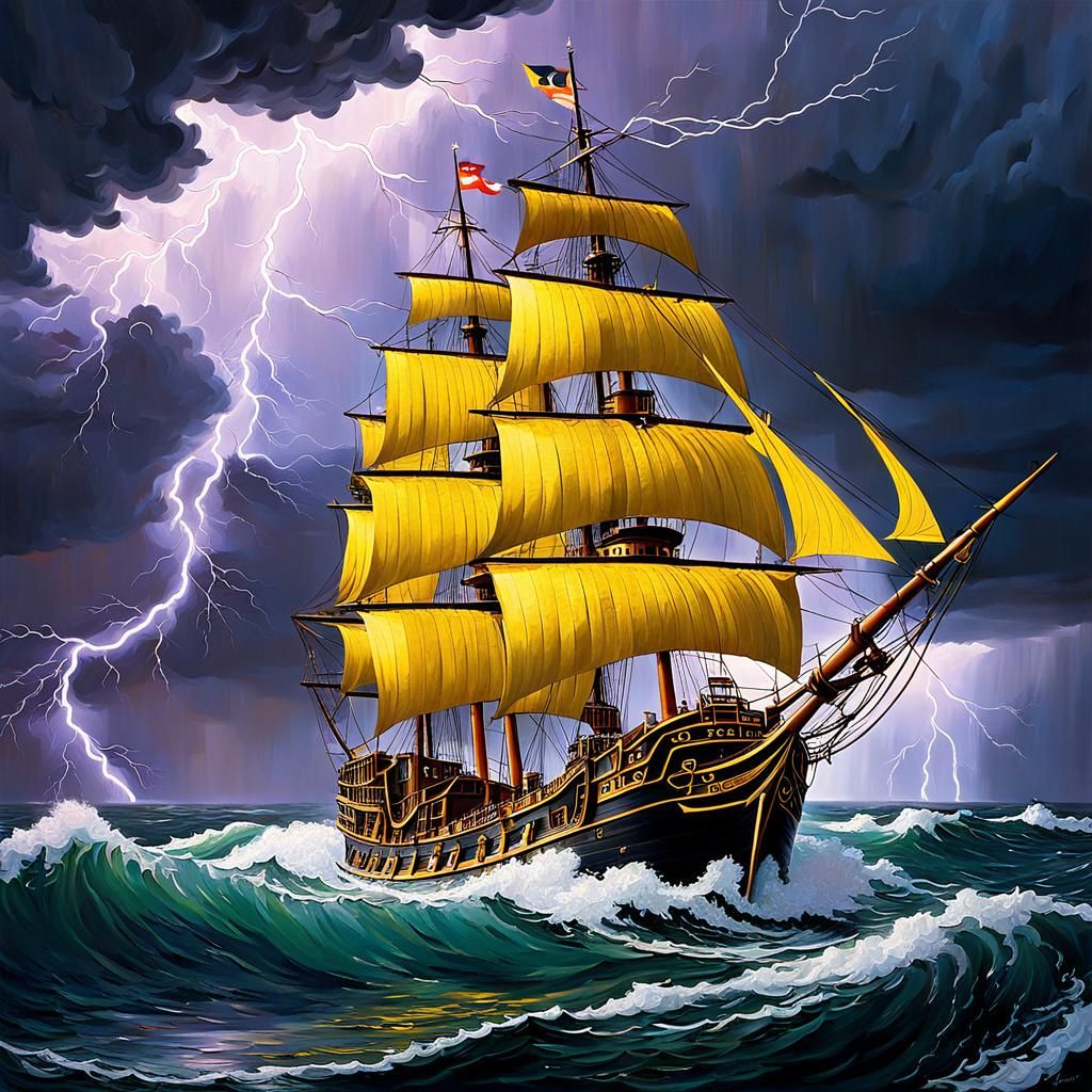 Pirate Ship Masterpiece in Stormy Seas