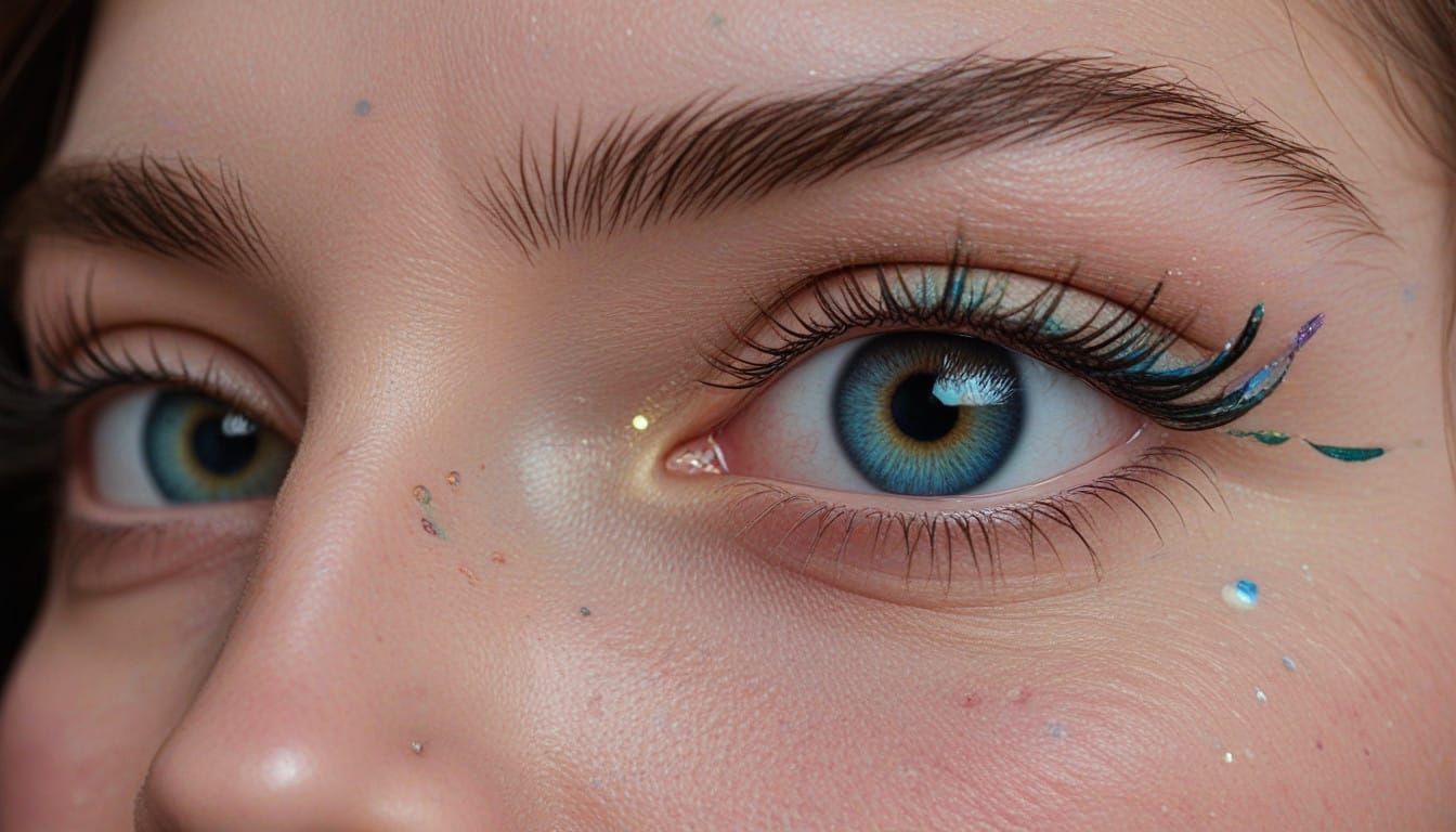 Vibrant Angel Emerges from Rainbow Tears in Close-Up Portrai...