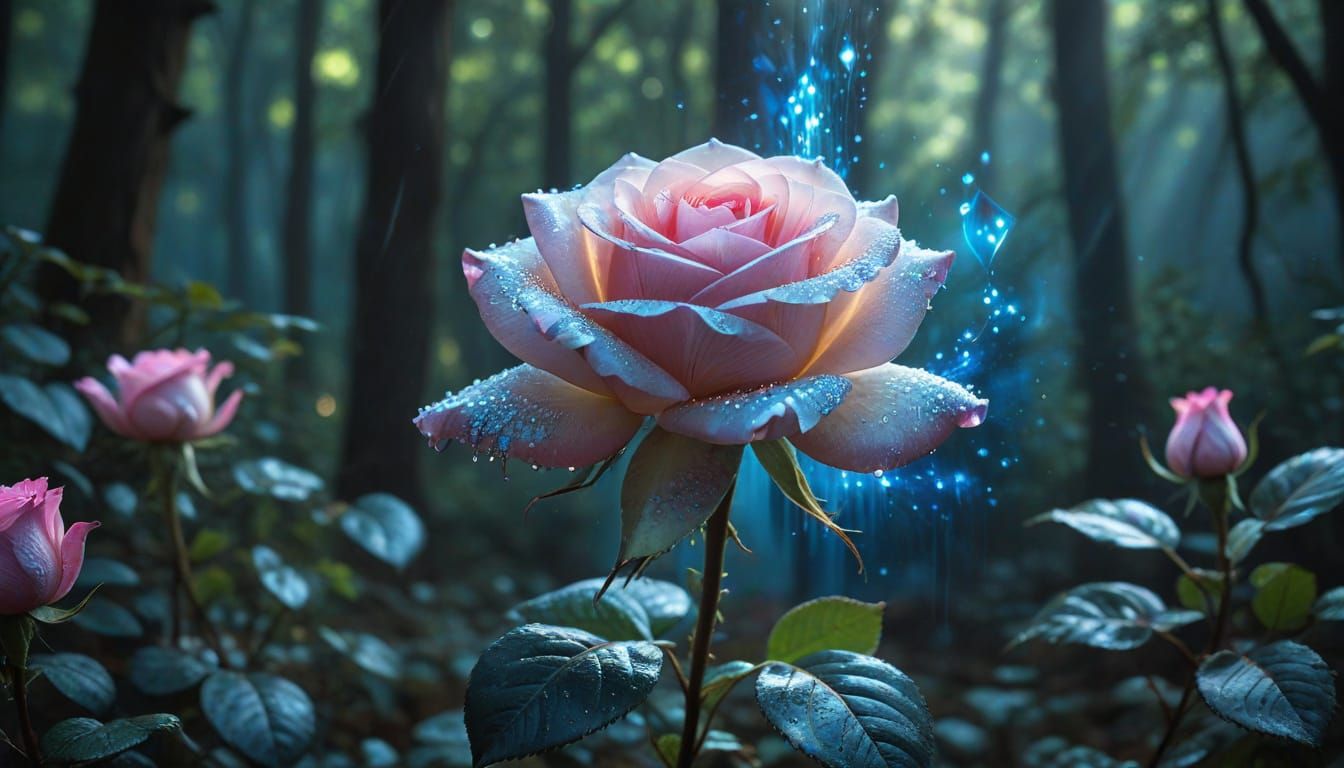 Magical Pink Rose in Forest Setting