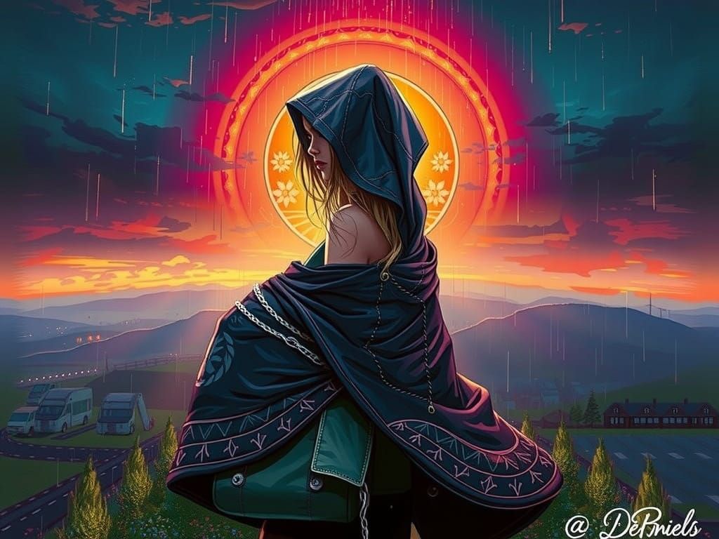 Mysterious Woman Shrouded in Rainy Shadows