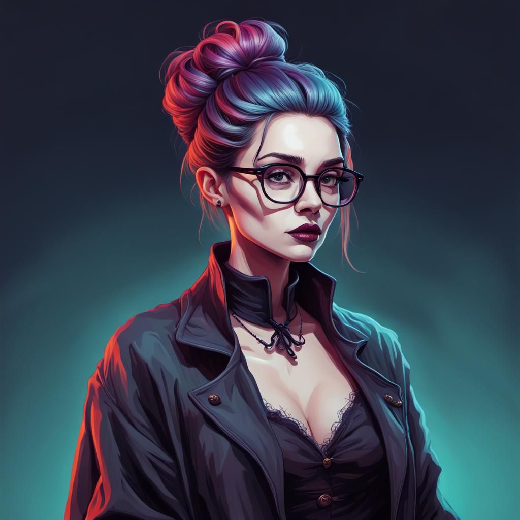 Gothic Woman Reading: A Vibrant Splash Art Illustration
