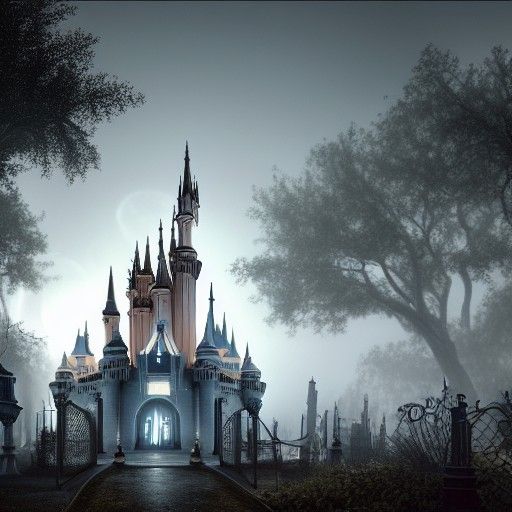 Disney Haunted Mansion Graveyard with Cinderella Castle