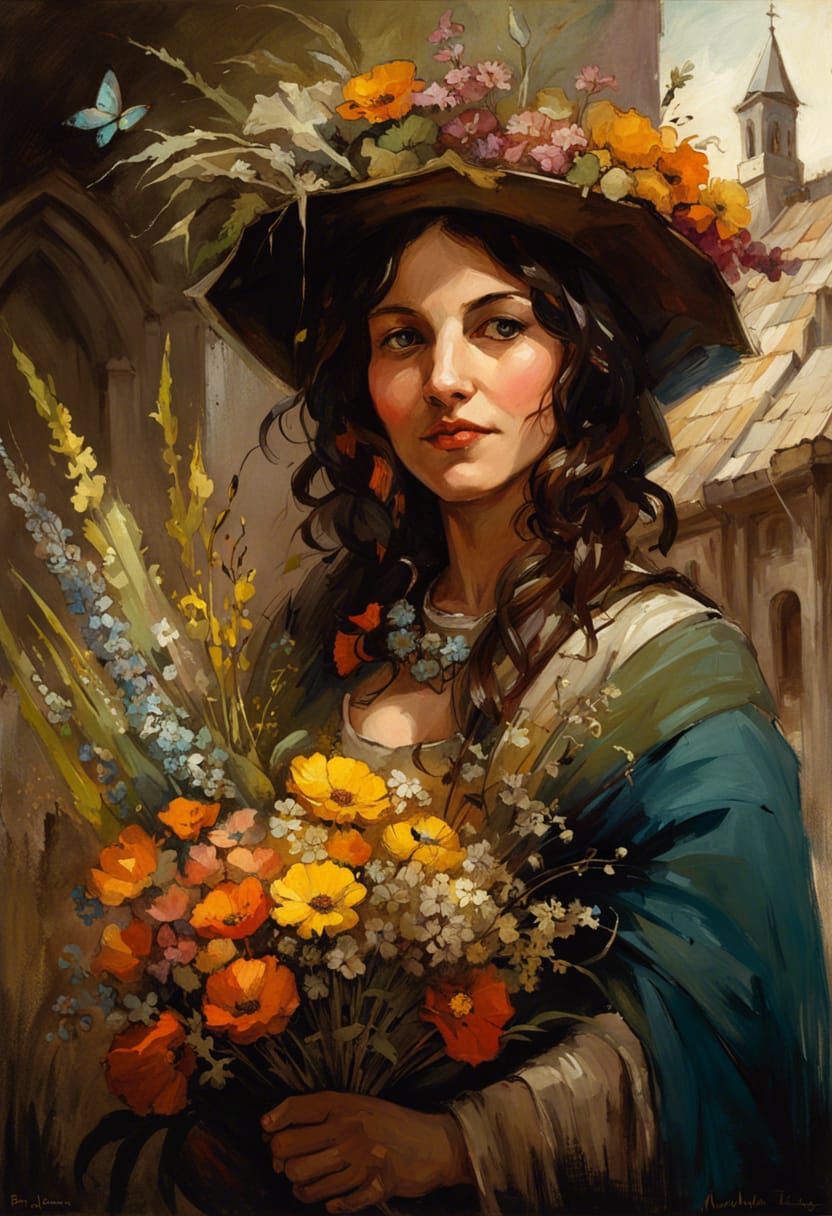 Portrait of a Medieval Flower Salesgirl