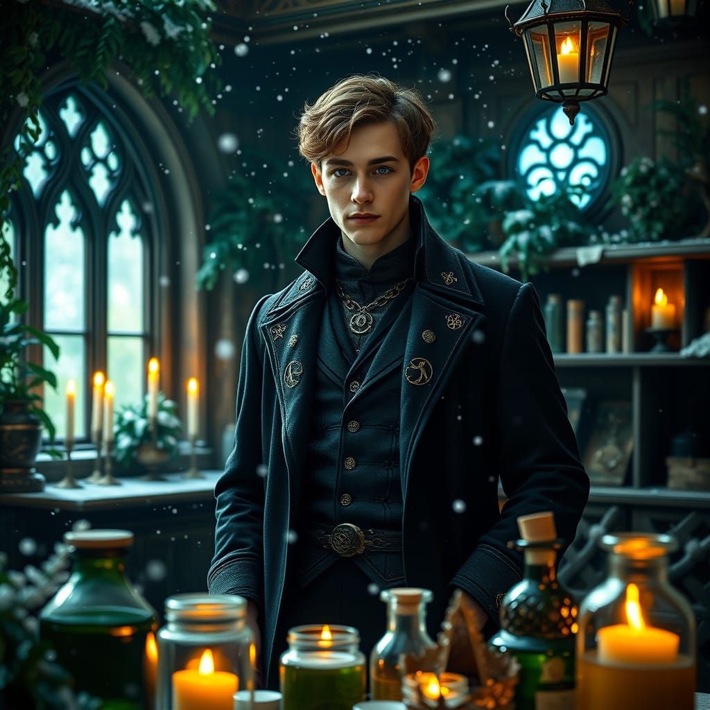 Young Potions Professor in Mystical Hogwarts Classroom