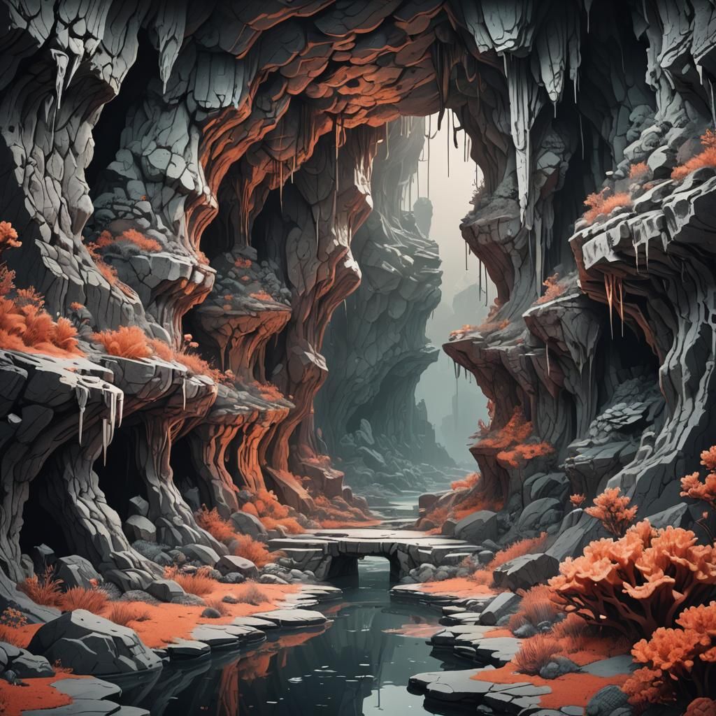 Coral Flowstone Cavern in 8-bit Art Style