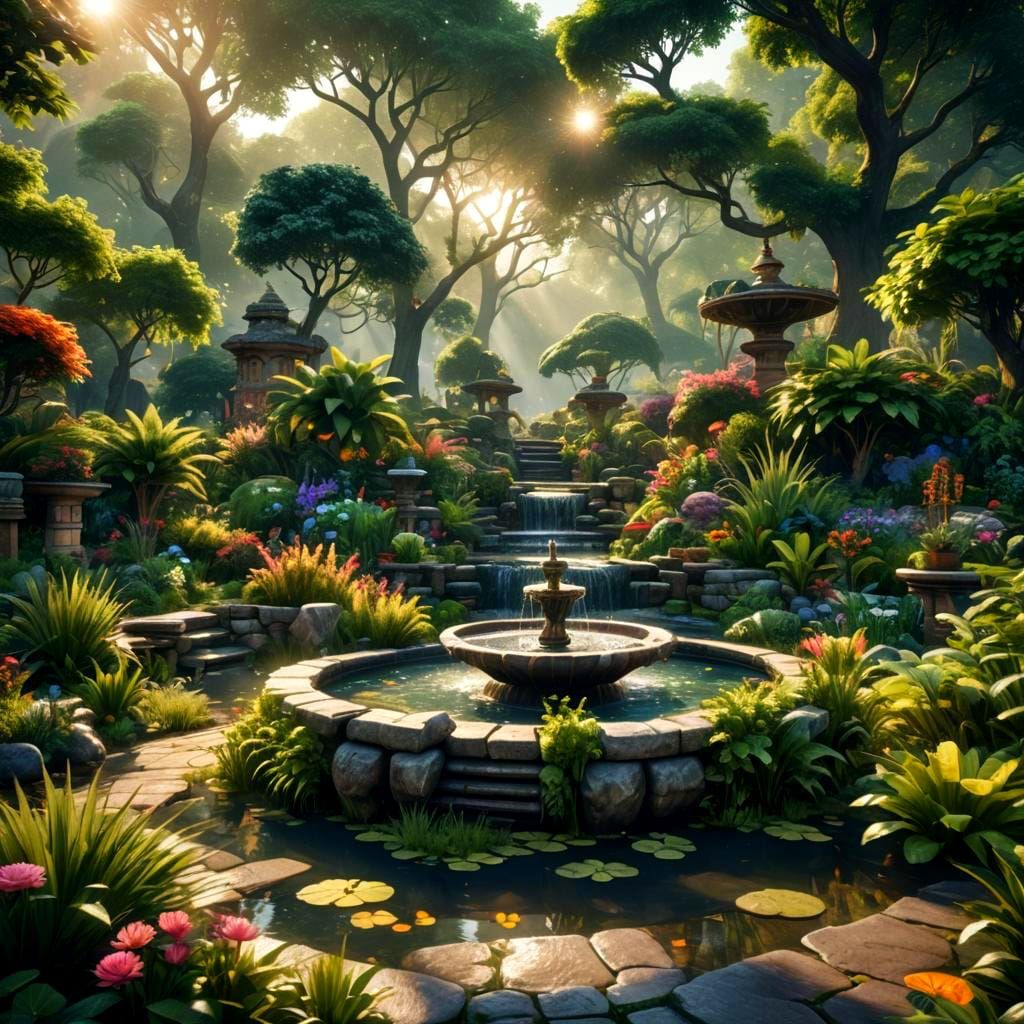 Lush Garden Design in 3D with Water Feature
