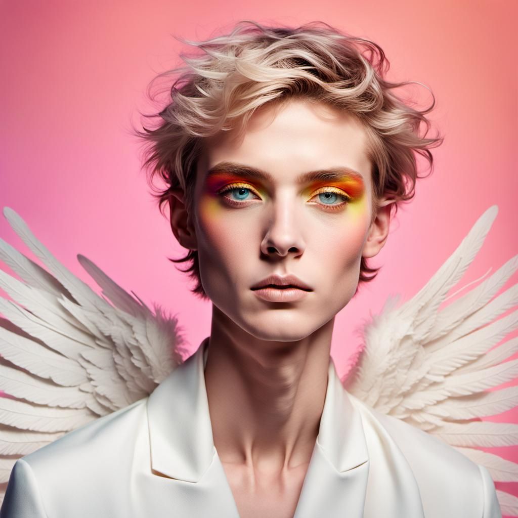 Androgynous Angel: High-Fashion Portrait in Pastel Colors