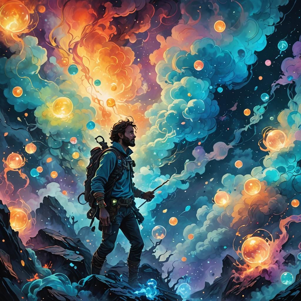 Ethereal Fantasy Art with Bioluminescent Orbs