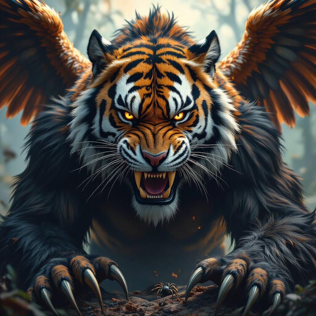 Terrifying Tiger-Gorilla-Spider-Eagle Chimera in Fantasy Art...