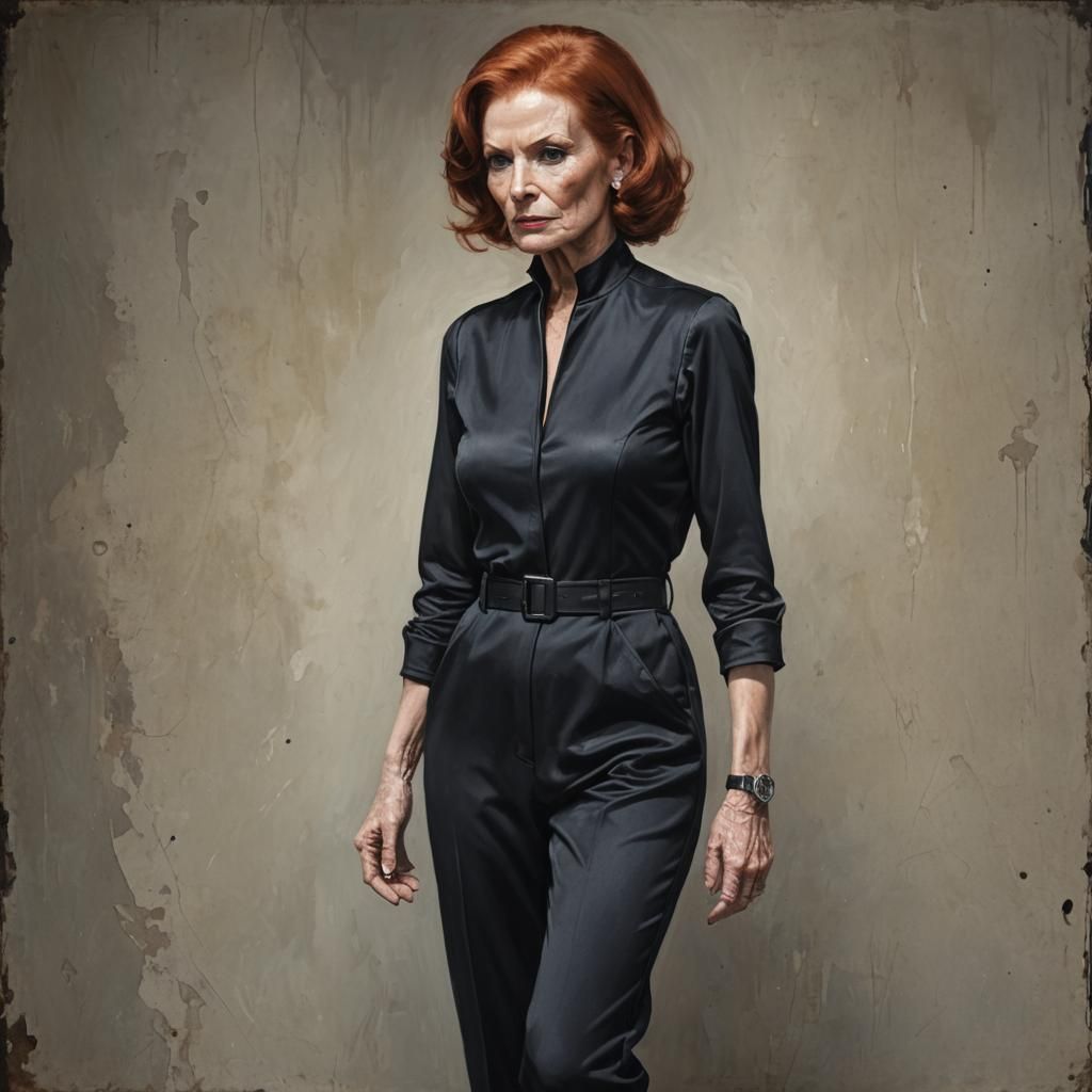 Redhead Spy in Black Jumpsuit