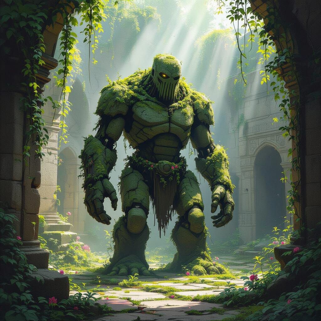Moss Golem in Forgotten Temple: Fantasy Concept Art