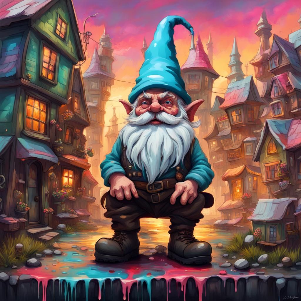 Grumpy Gnome Mayor in Fairy Town Graffiti Art