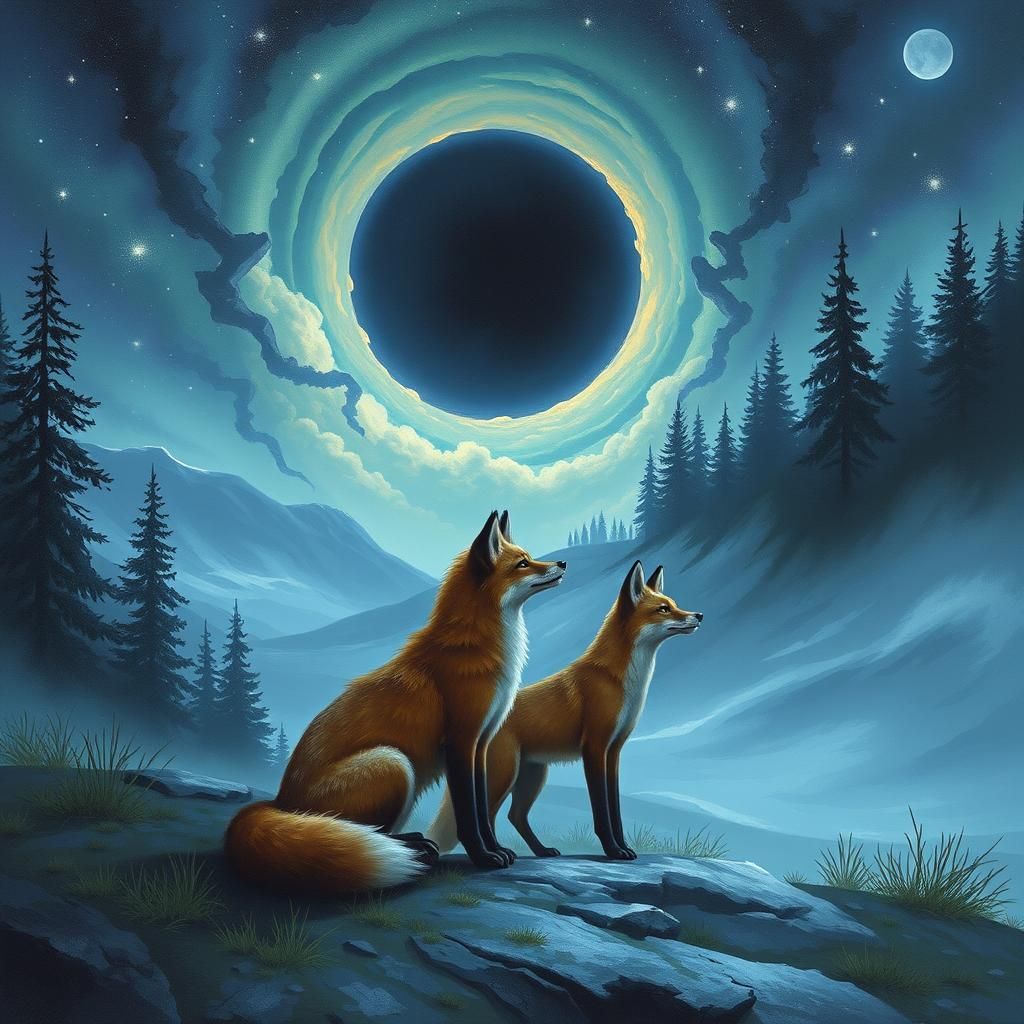 Foxes Guarding a Mystical Stargate Portal