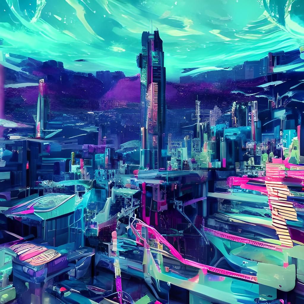 Daft Punk Anime Girl in Surreal 2000s CGI Landscape