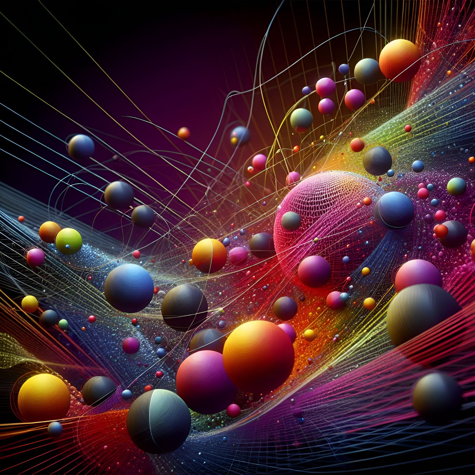 Detailed Abstract Spheres and Lines in Vivid Color