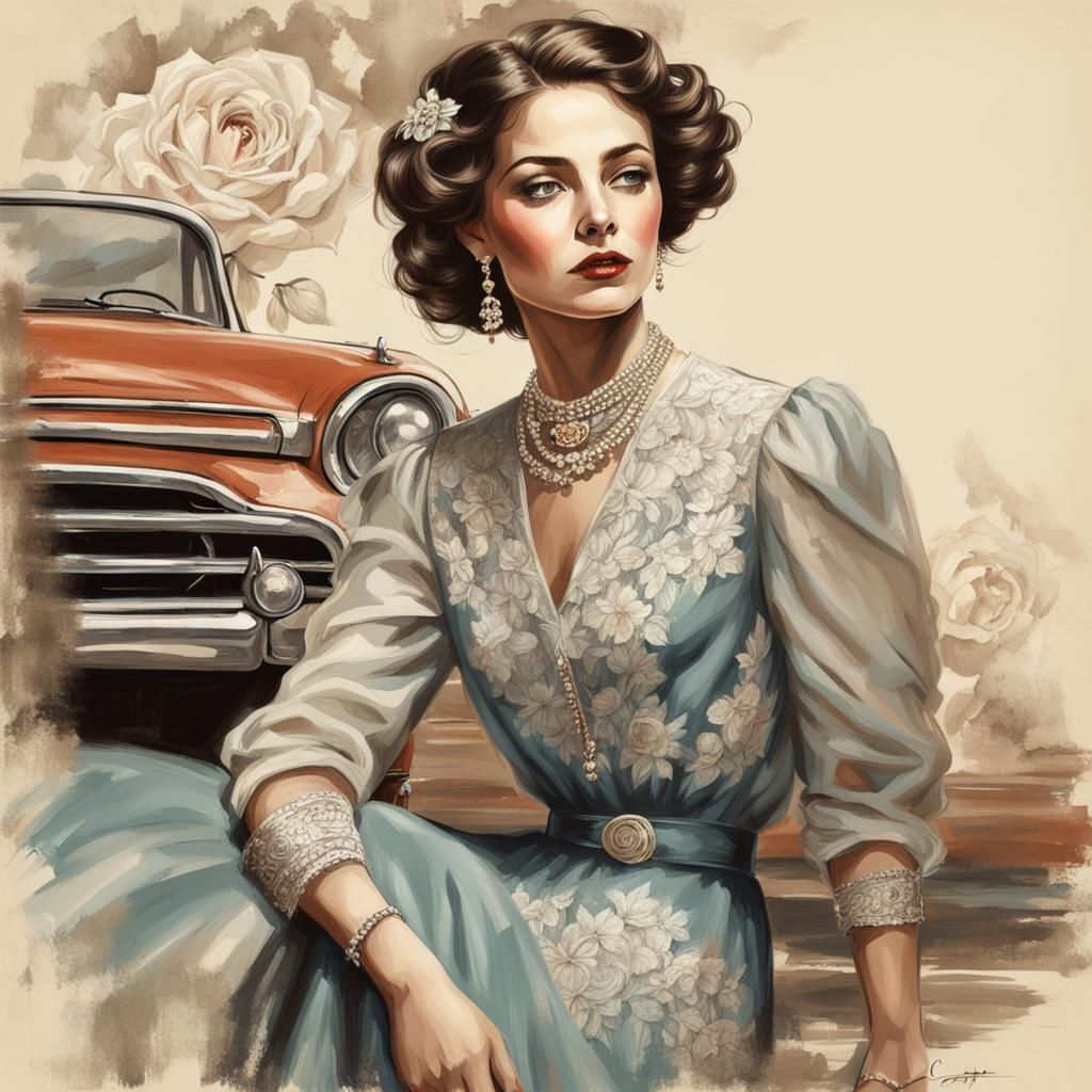 Elegant Vintage Girl in Hyperrealistic Style