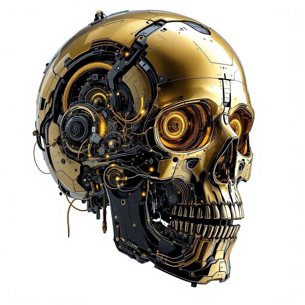 Biomechanical Skull: Hyperrealistic T-Shirt Print Design