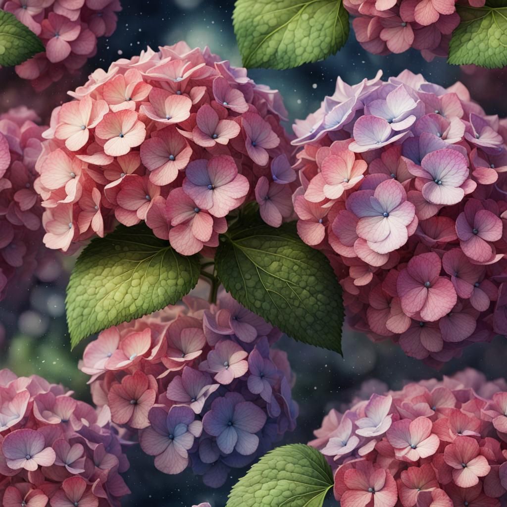 Watercolor hyper real micro shot of hydrangea flower, detail...