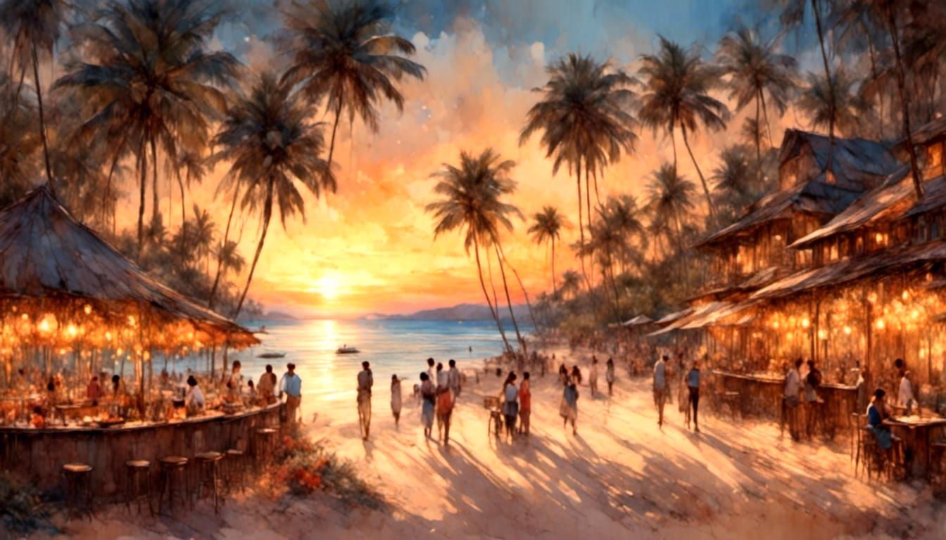 Tropical Beach at Sunset in Cinematic Style