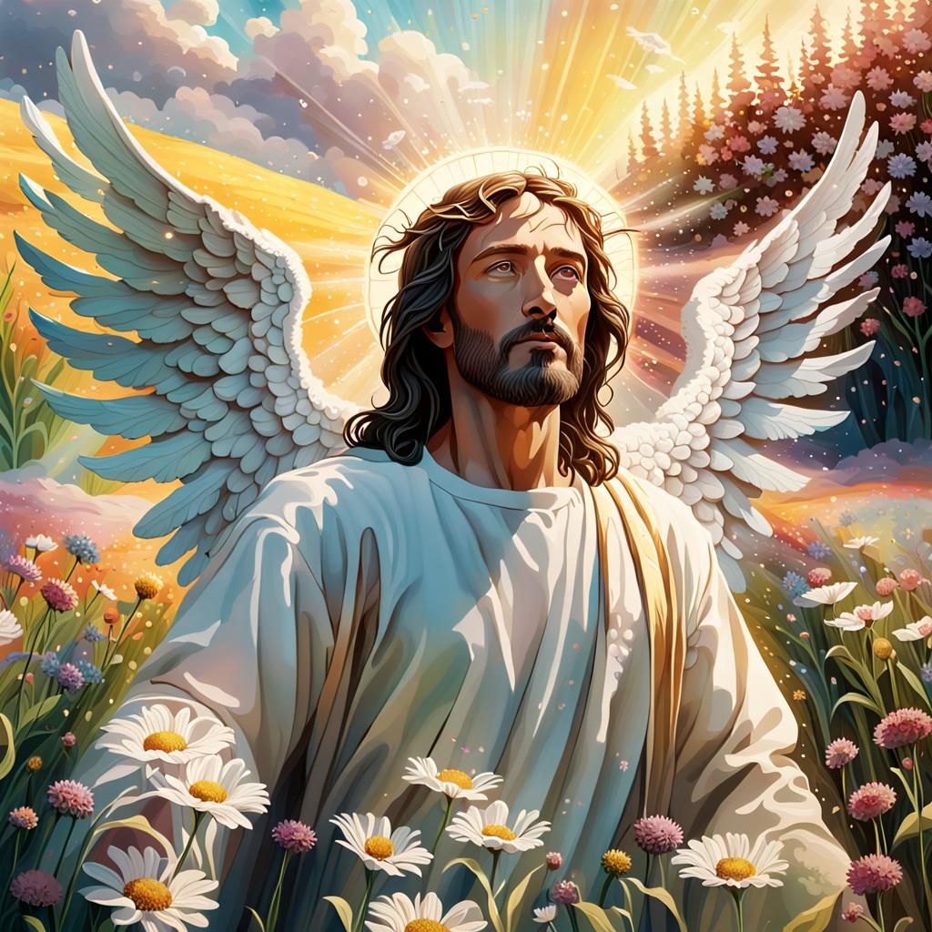 Jesus with Angelic Wings in Ethereal Light