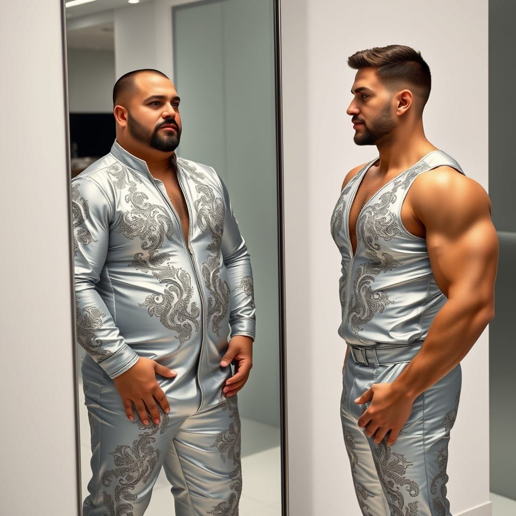 Man and Mirrored Reflection in Photorealistic Style