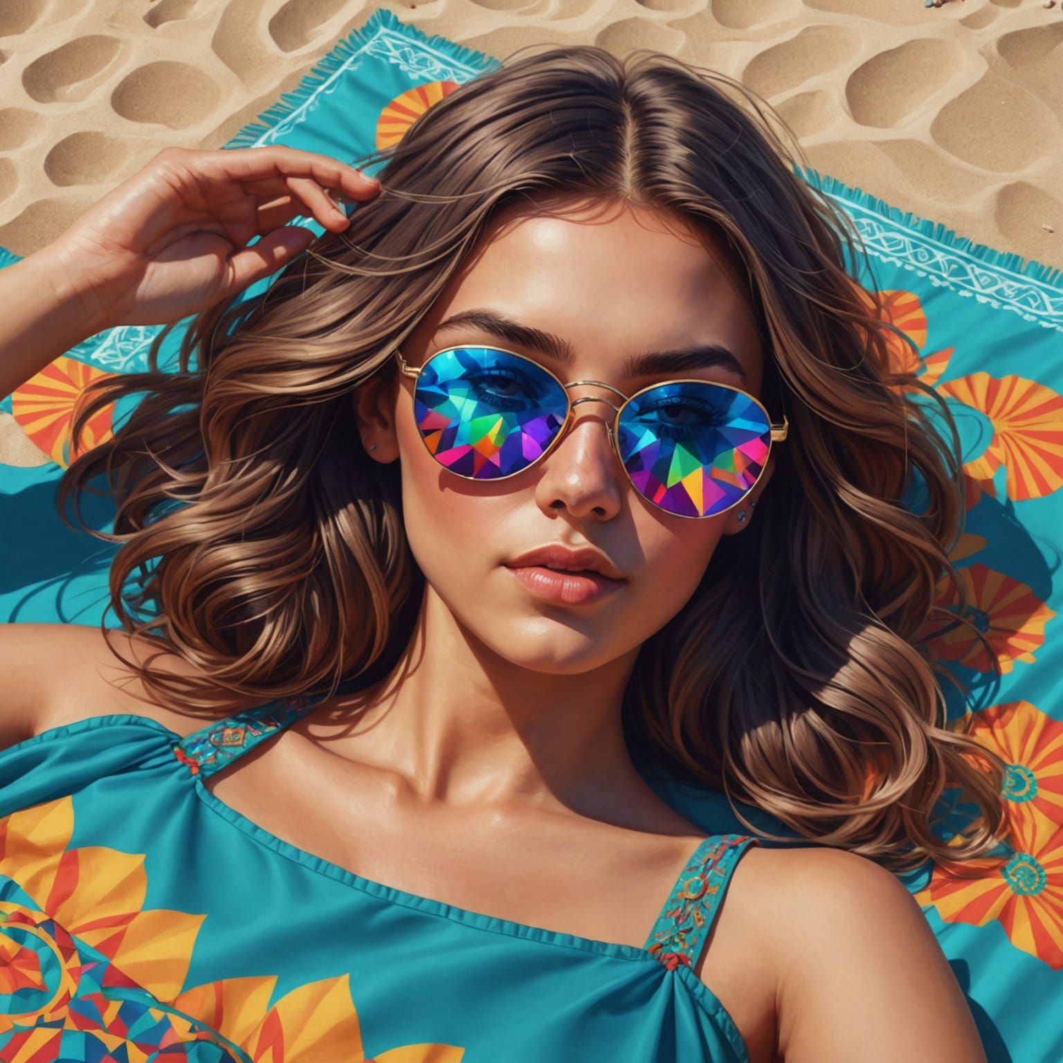 Girl with Kaleidoscope Sunglasses on Beach