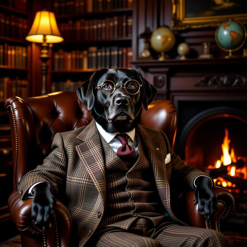 Distinguished Labrador Gentleman in Tweed Suit