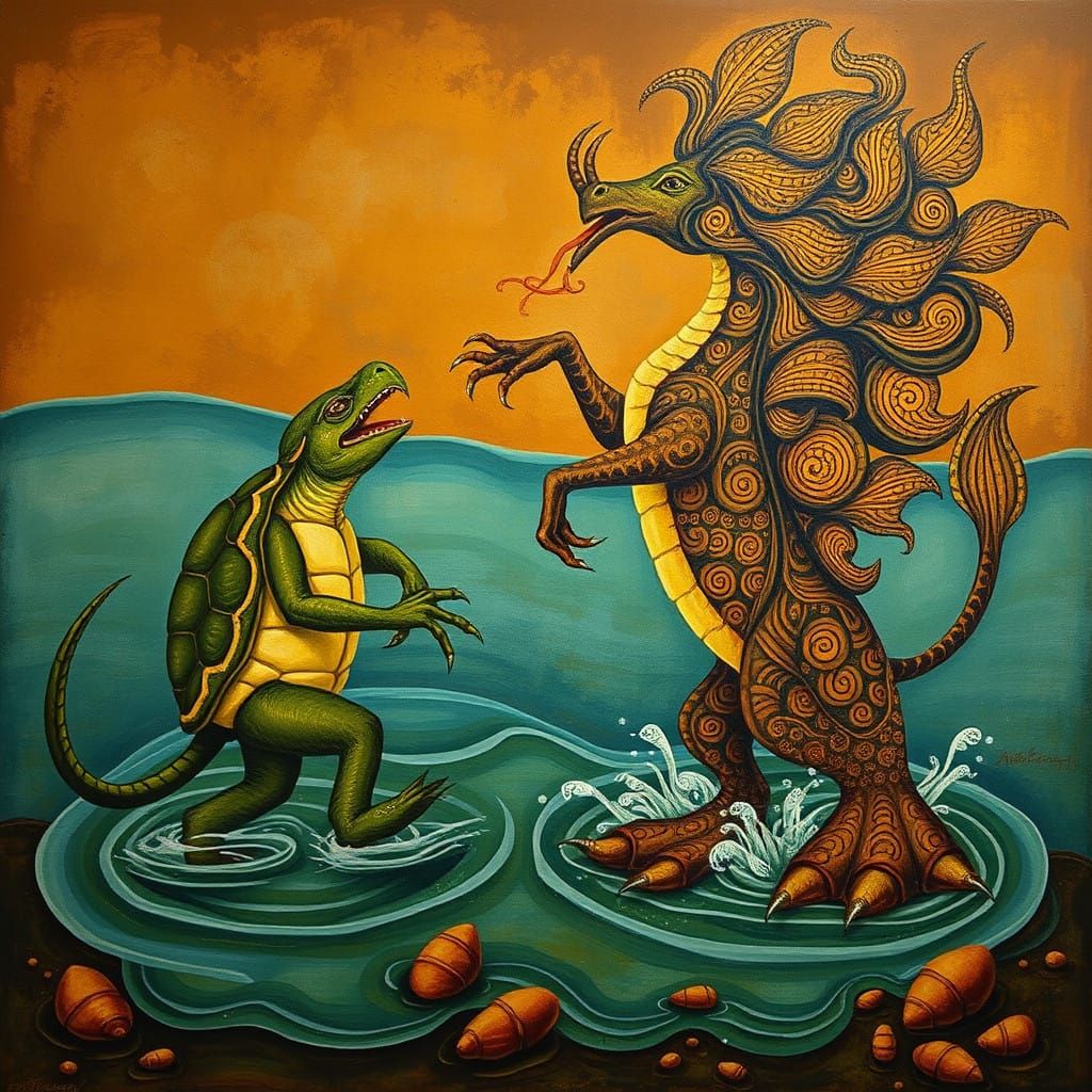 Trompe-L'Œil Primitivism: Kappa vs Kelpie in Earthy Landscap...