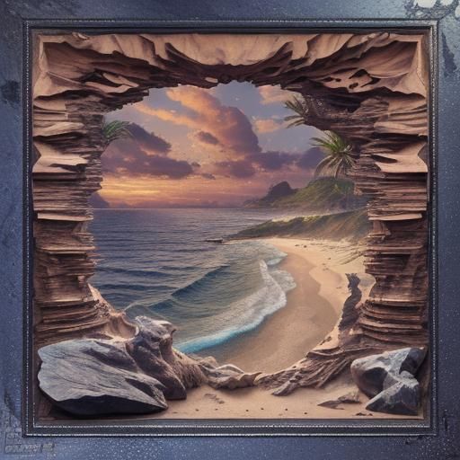 Realistic Seascape with Palms and Sandstone Cliffs